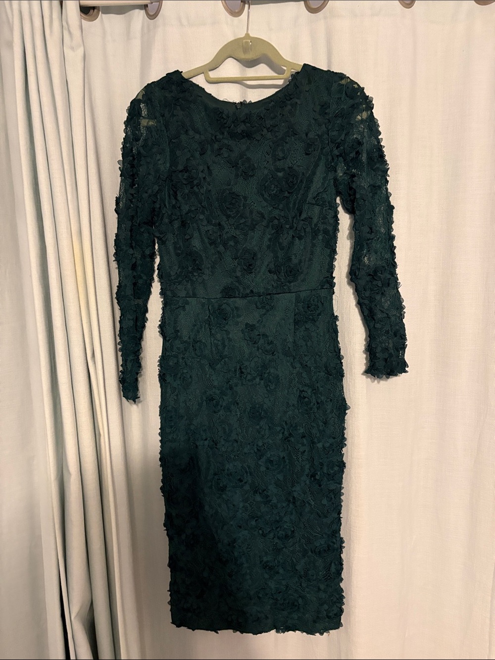 Xscape Green 3D Floral Long Sleeve Sheath Dress